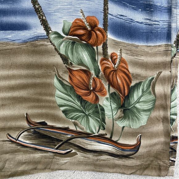 Vintage Pierre Cardin Hawaiian Shirt Mens Large Blue Palm Tree Print Button Up - Picture 6 of 12